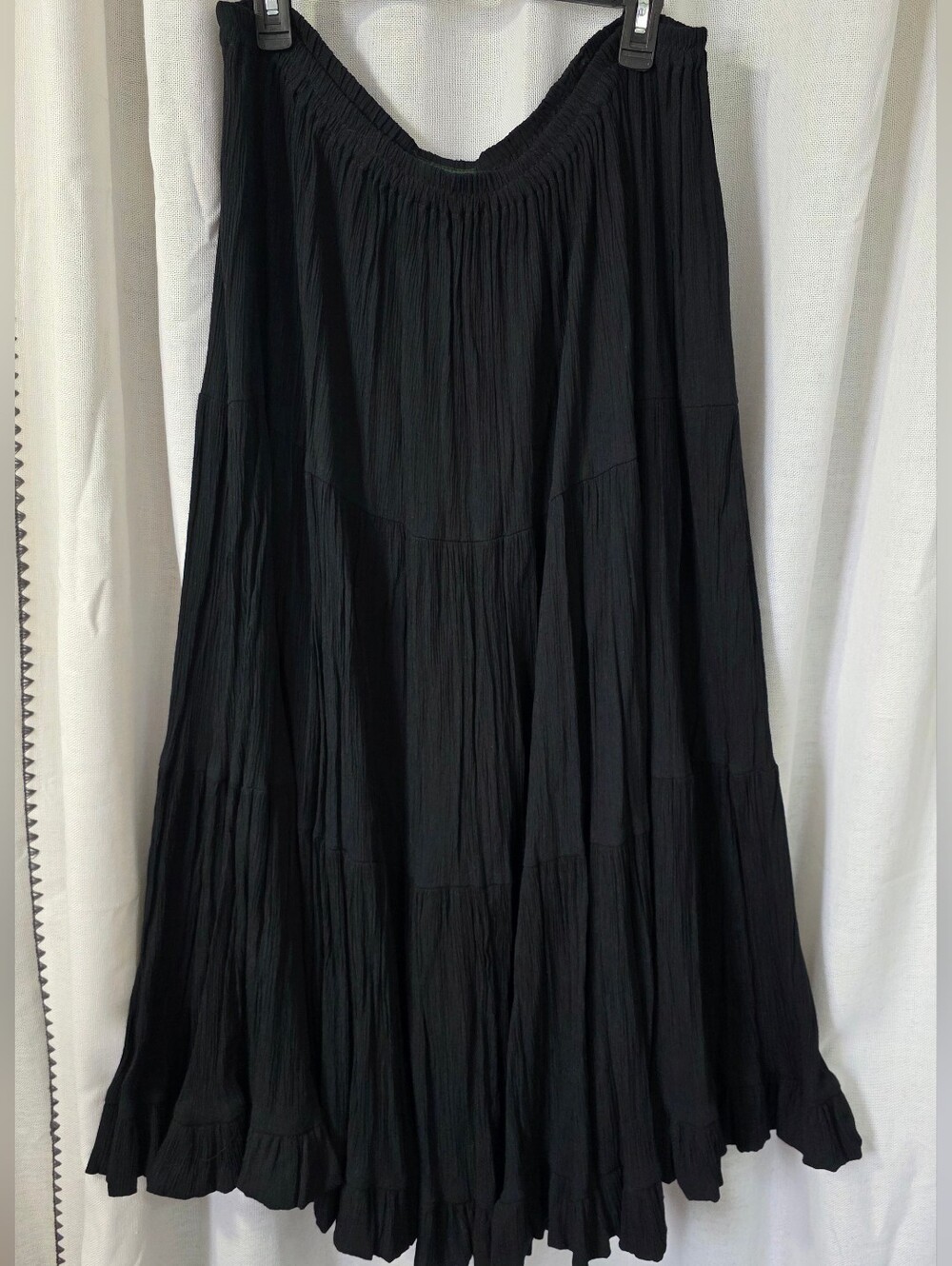 Vintage Anna Konya Tiered Cotton Gauze Maxi Skirt - Black